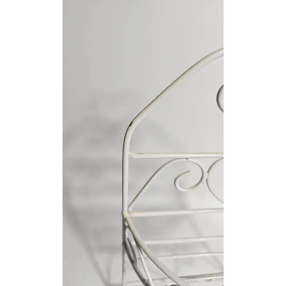 Vintage 1980s–90s white scrolled-wire two-tier wall shelf with hearts